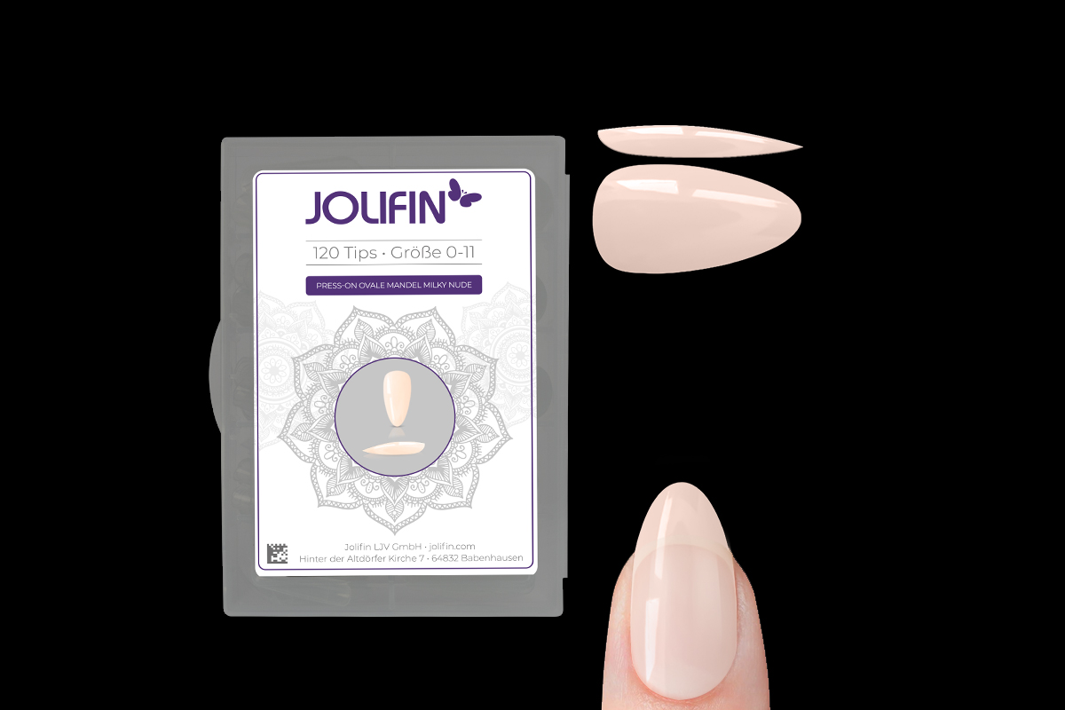 Jolifin 120 Tipbox Press-On oval almond milky nude