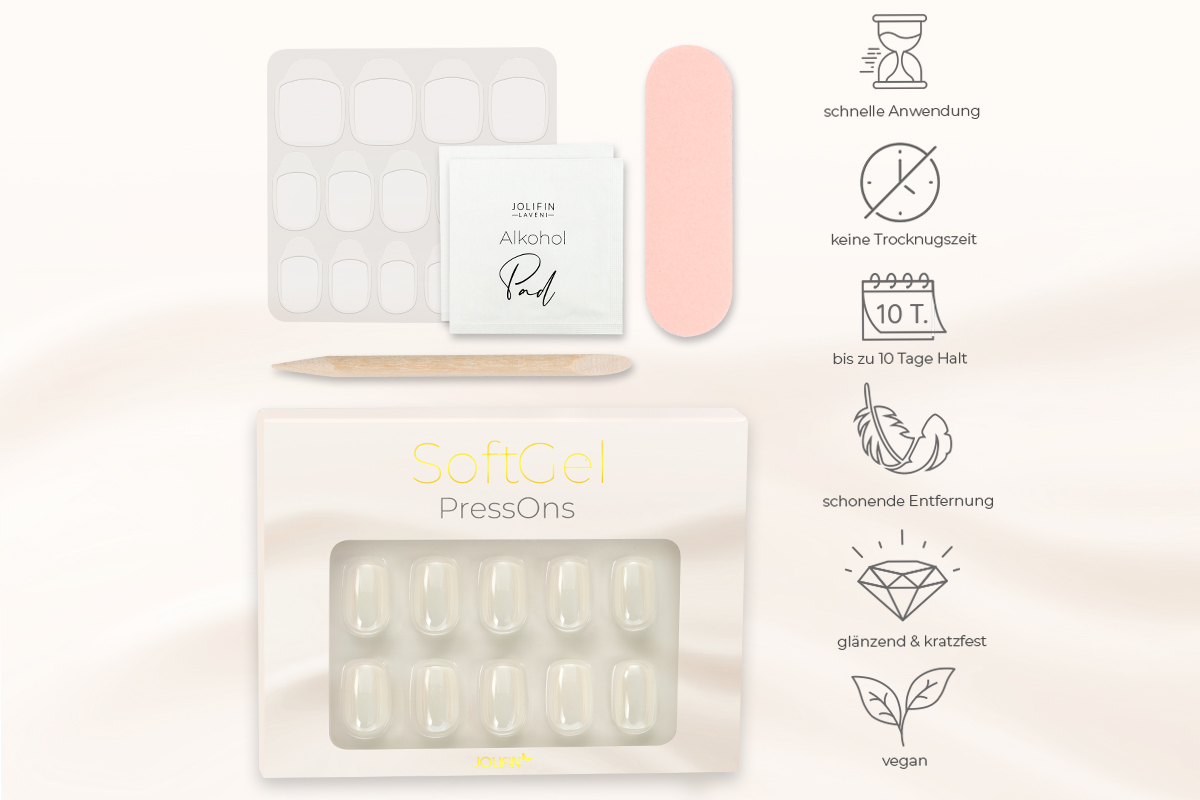 Jolifin SoftGel PressOns - short square - milky-white pearl