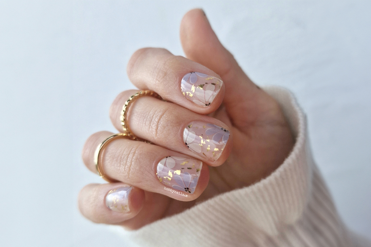 Jolifin LAVENI UV Gel-Wraps - golden flakes & flowers