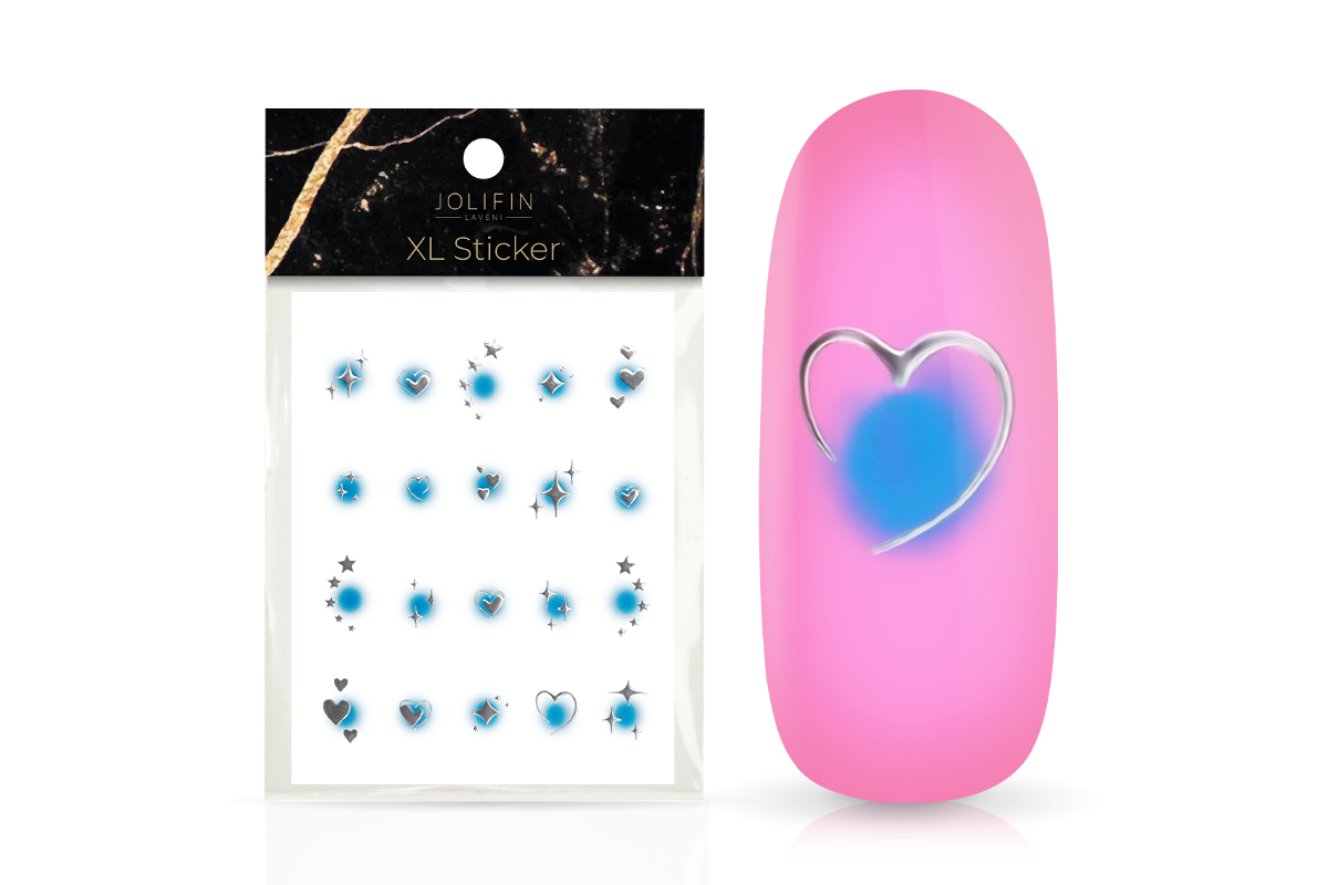 Jolifin LAVENI XL Sticker - silver hearts & stars aura blue