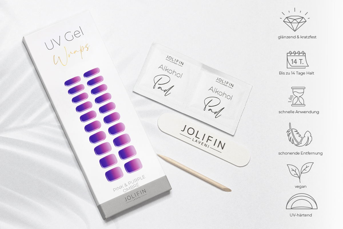 Jolifin LAVENI UV Gel-Wraps - pink & purple ombré