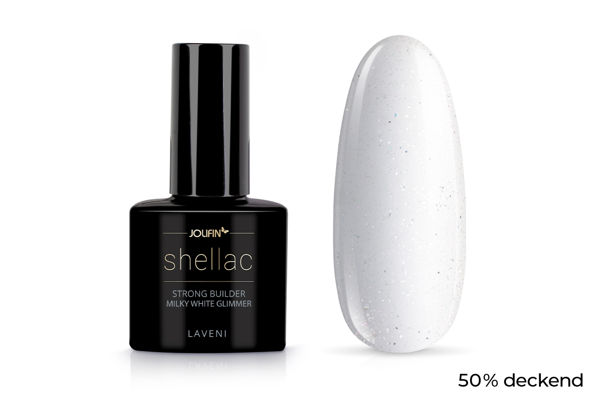 Jolifin LAVENI Shellac - StrongBuilder milky white Glimmer 10ml