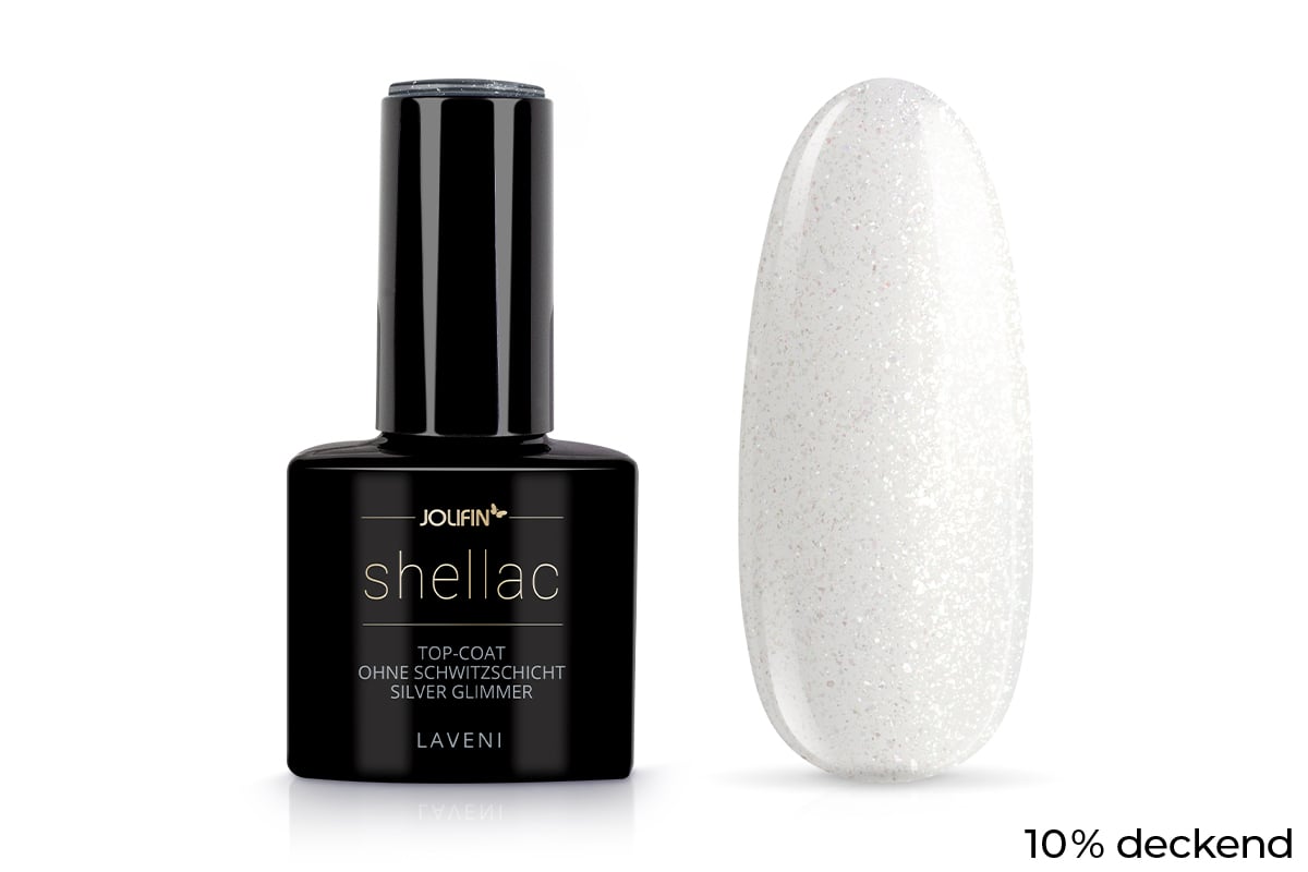 Jolifin LAVENI Shellac - Top-Coat ohne Schwitzschicht silver Glimmer 10ml