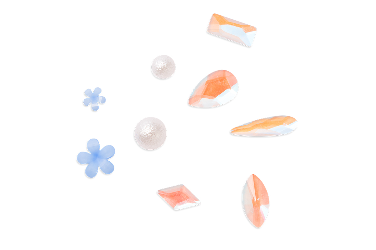 Jolifin Overlay & Perlen Mix - blaue Blumen