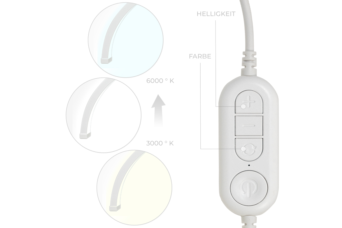 Jolifin LED-Arbeitsplatzleuchte - Halbmond mit Tischbefestigung