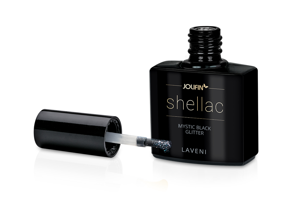 Jolifin LAVENI Shellac - mystic black Glitter 10ml