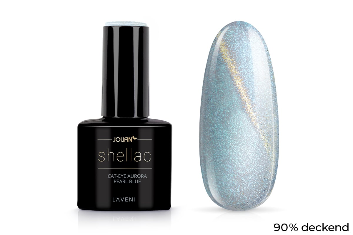 Jolifin LAVENI Shellac - Cat-Eye aurora pearl blue 10ml