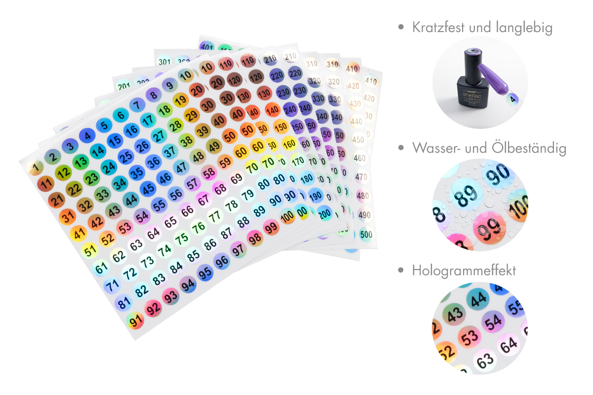 Jolifin Zahlen Sticker - 1.000 Aufkleber Nr. 1-500 zur Sortierung