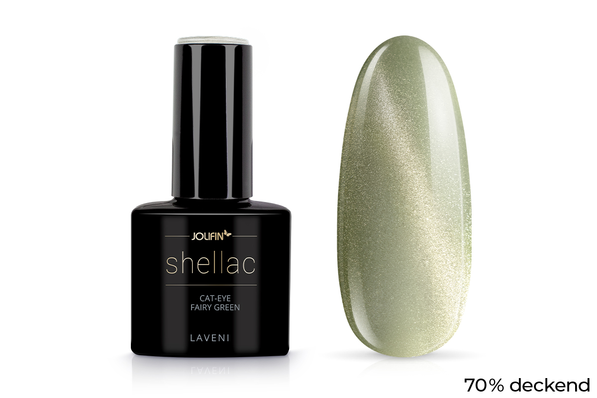 Jolifin LAVENI Shellac - Cat-Eye fairy green 10ml