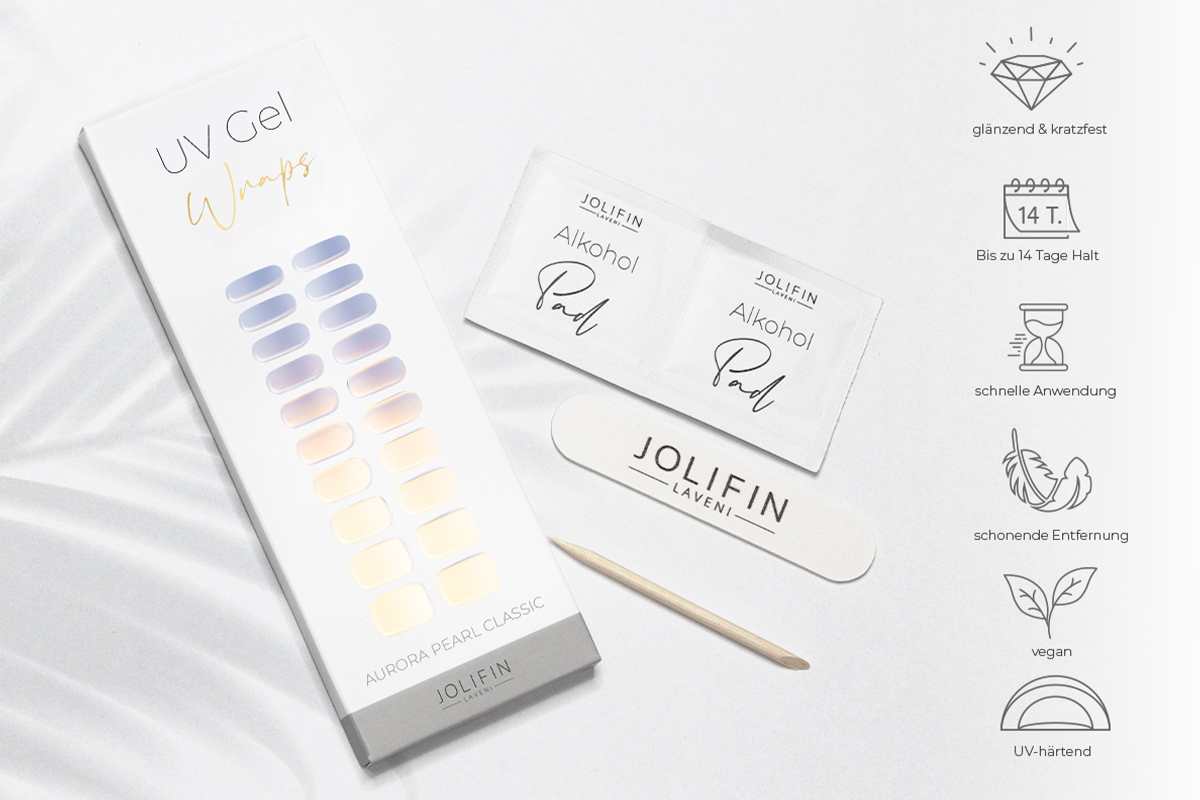 Jolifin LAVENI UV Gel Wraps - aurora pearl classic