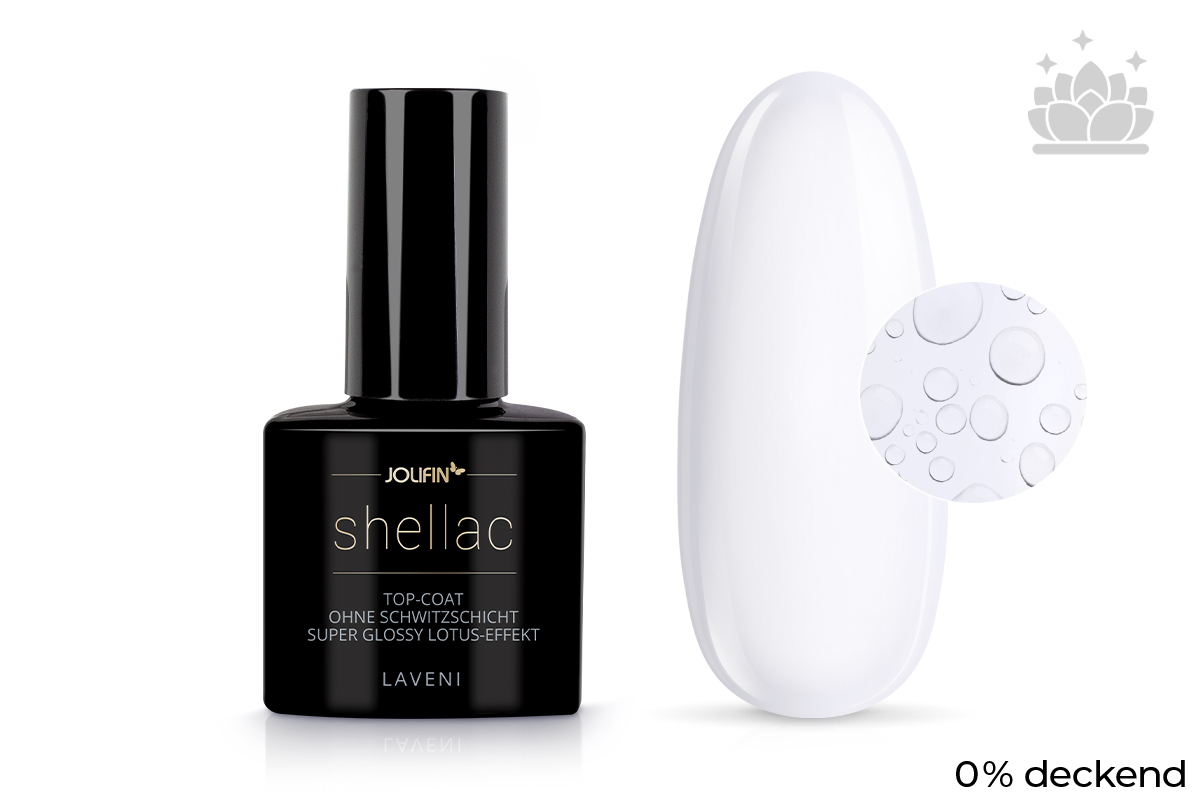 Jolifin LAVENI Shellac - Top-Coat without sweat layer super glossy lotus effect 10ml