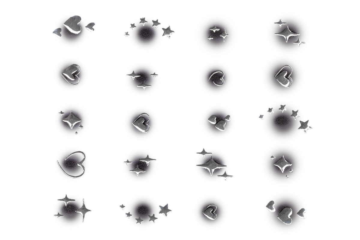 Jolifin LAVENI XL Sticker - silver hearts & stars aura black