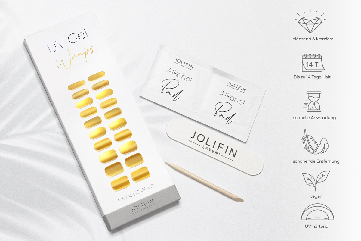 Jolifin LAVENI UV Gel-Wraps - metallic gold