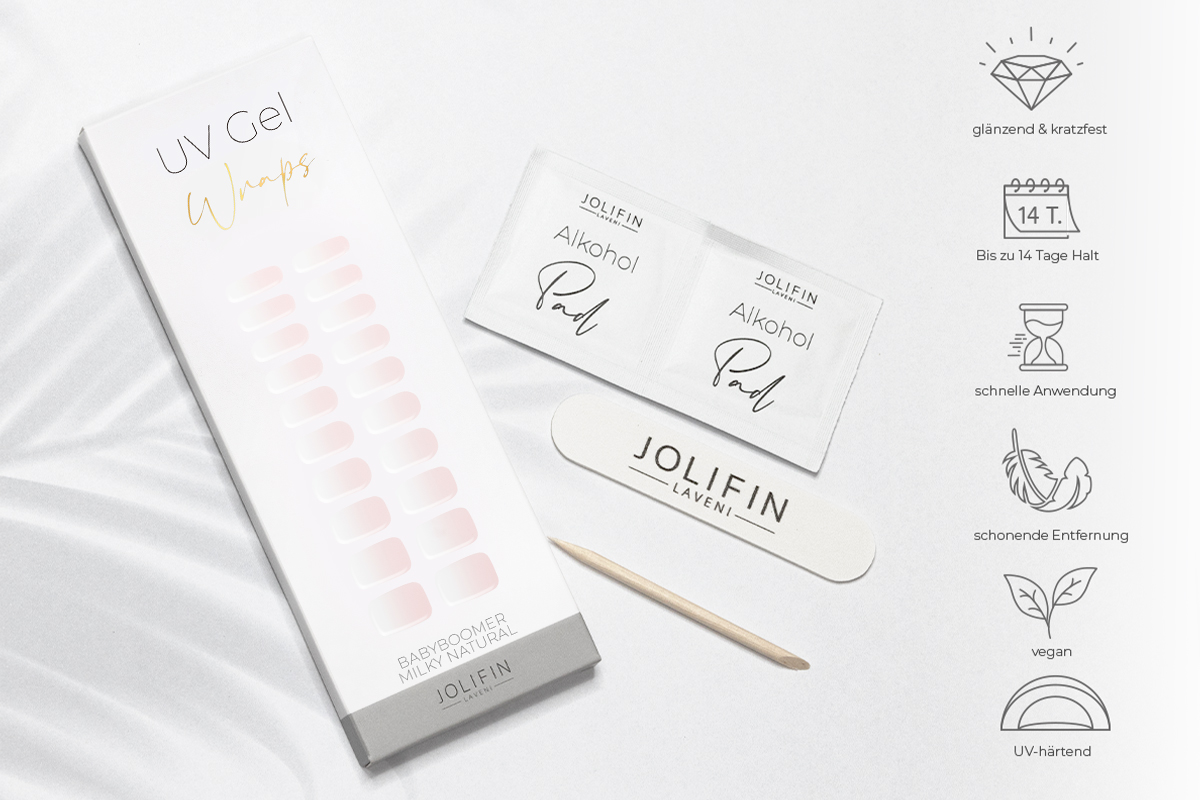Jolifin LAVENI UV Gel-Wraps - Babyboomer milky natural