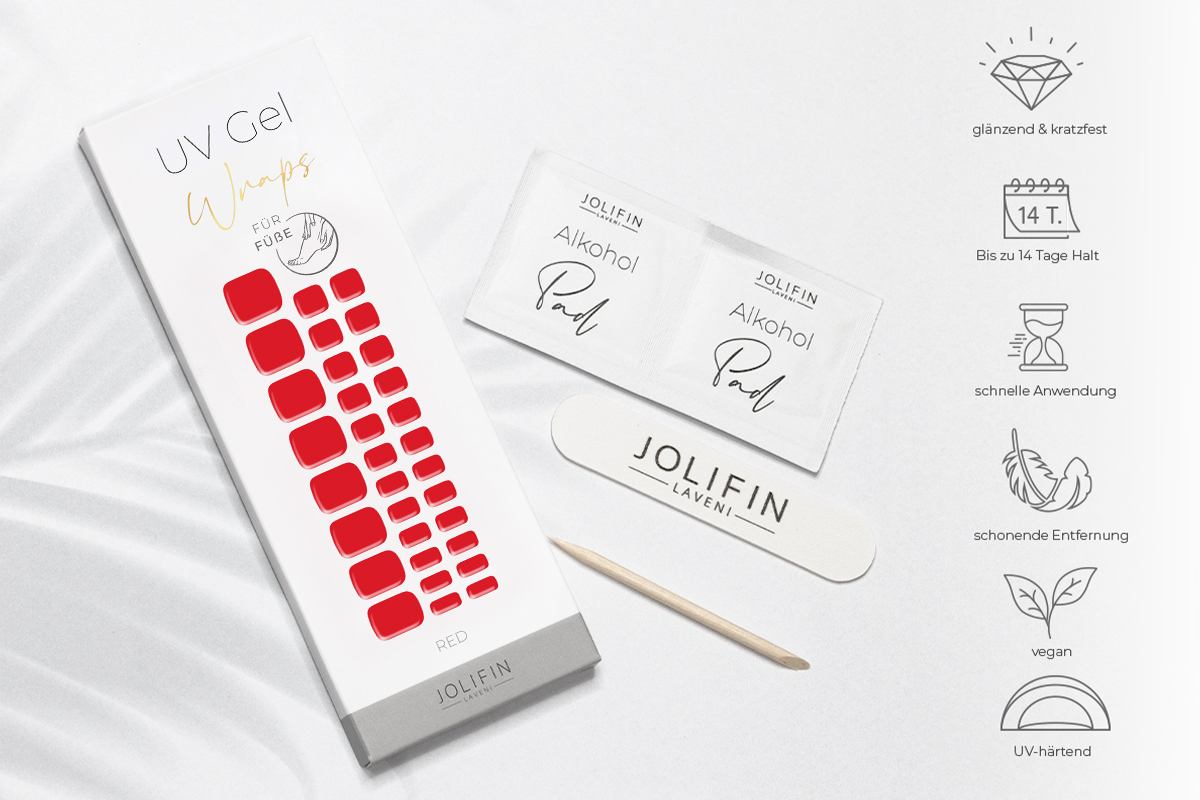 Jolifin LAVENI UV Gel-Wraps für Füße - red