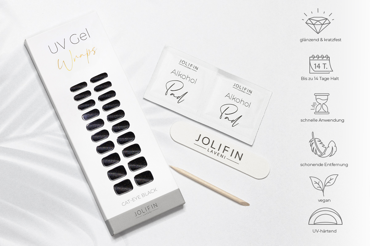 Jolifin LAVENI UV Gel Wraps - Cat-Eye black