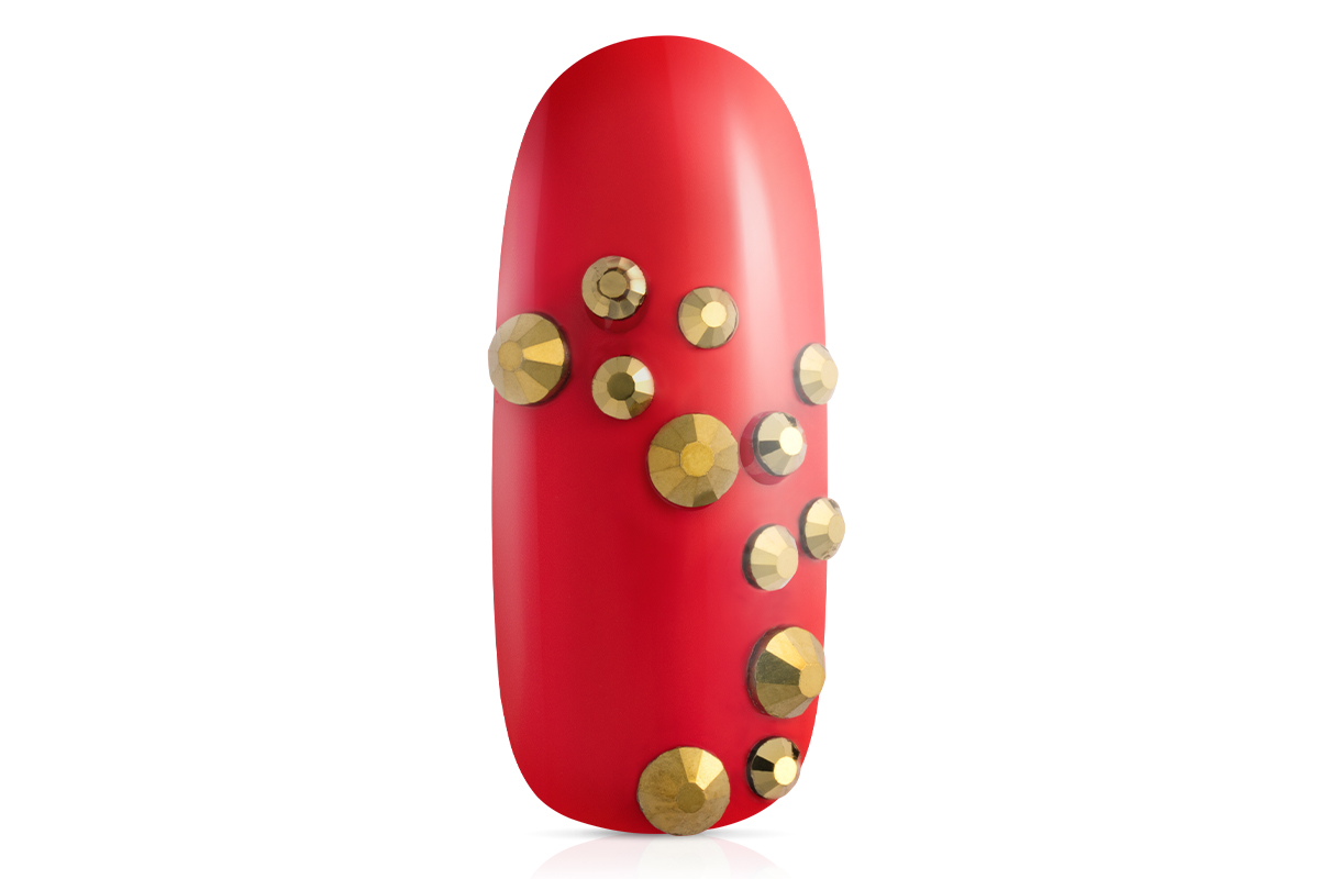 Jolifin rhinestone display metallic gold