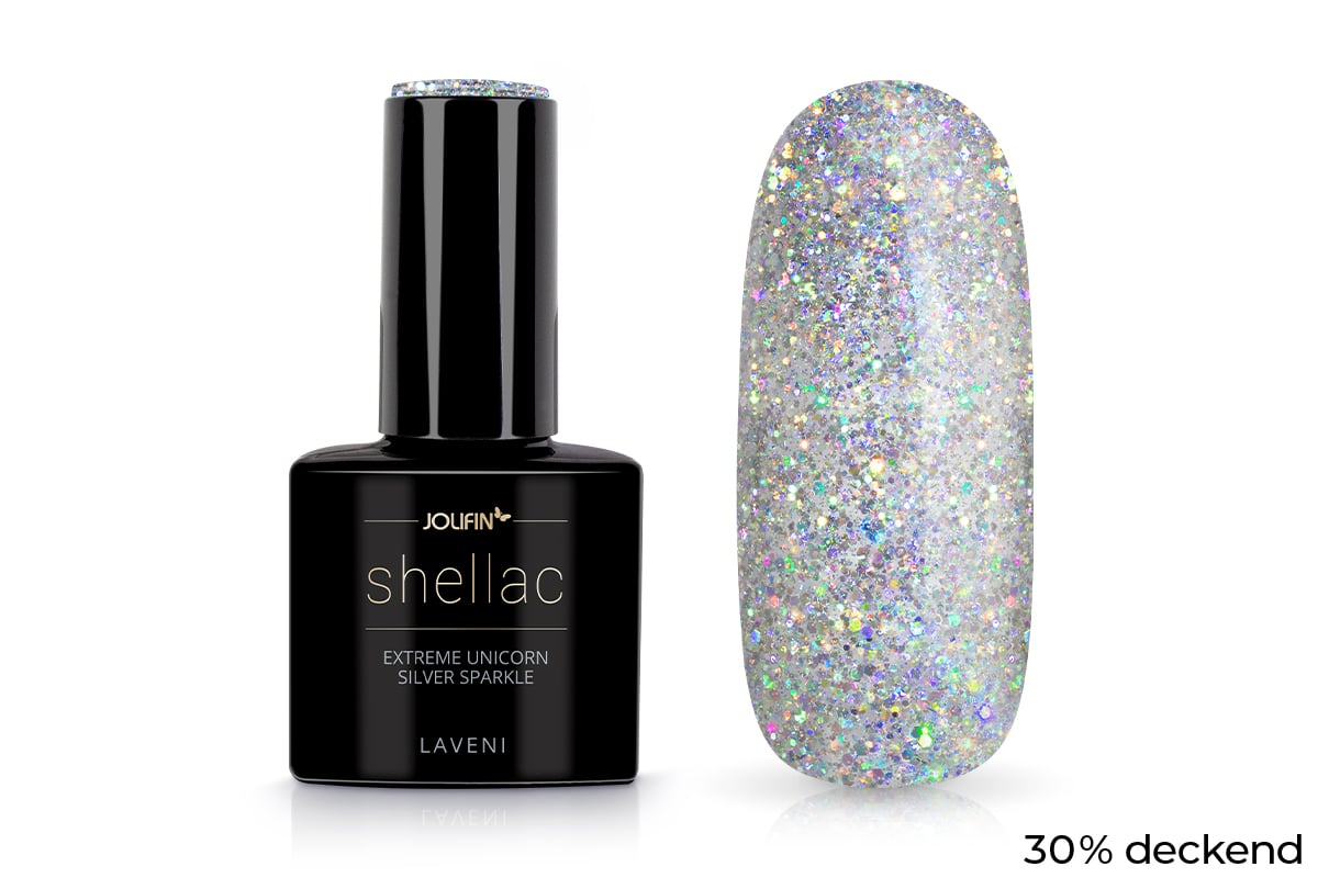Jolifin LAVENI Shellac - extreme unicorn silver Sparkle 10ml