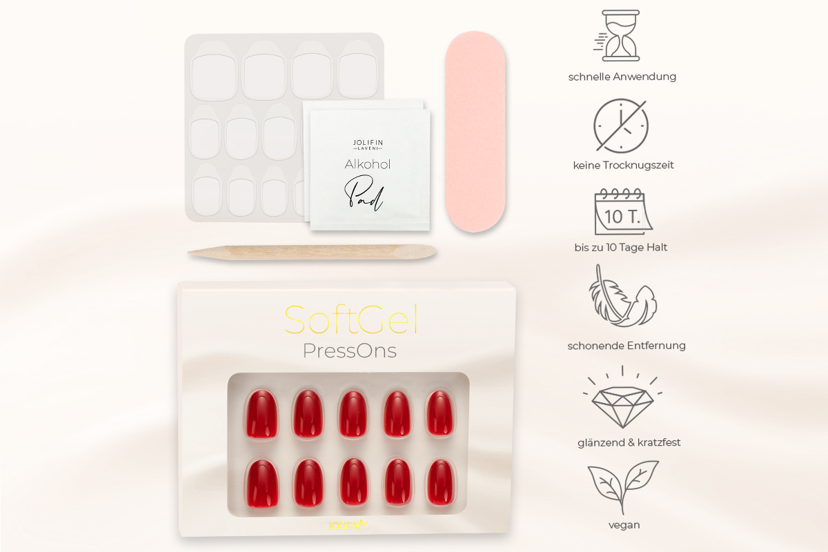 Jolifin SoftGel PressOns - short round - red