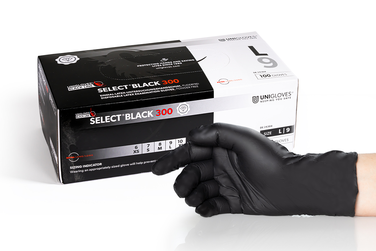 Premium latex gloves black - extra long size L