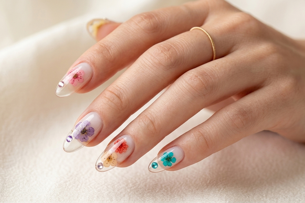 Jolifin XL Nailart-Display - Dried Flowers & Strasssteine