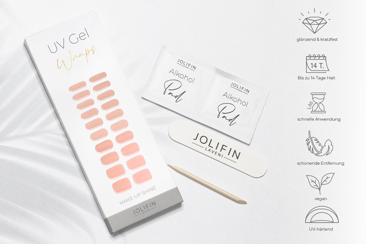Jolifin LAVENI UV Gel-Wraps - make-up shine
