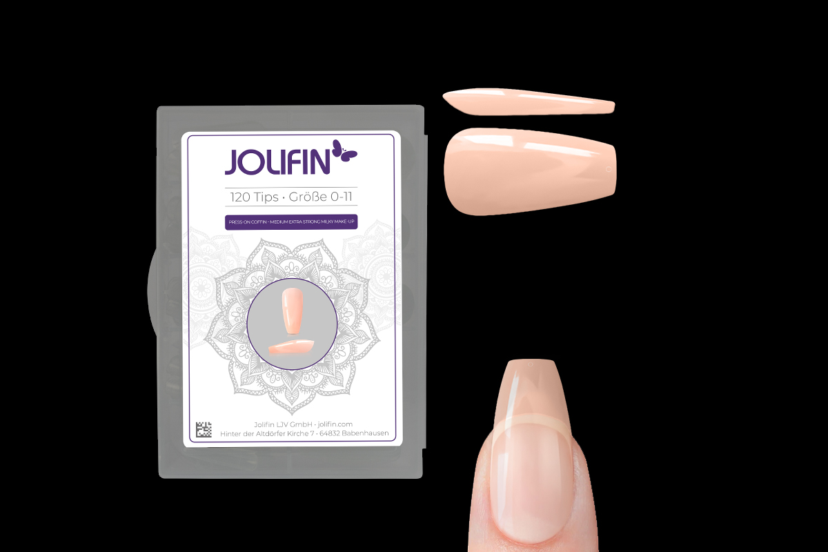 Jolifin 120 tip box Press-On Coffin - medium extra strong milky make-up