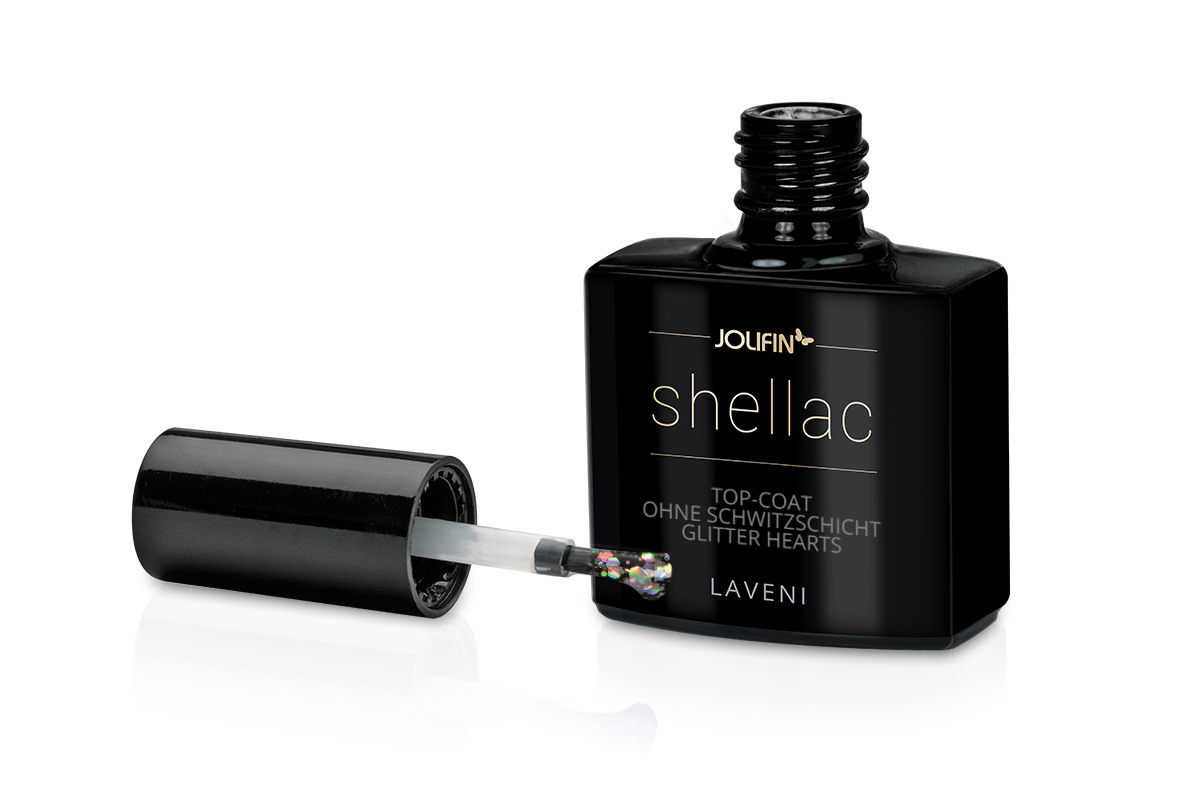 Jolifin LAVENI Shellac - Top-Coat without sweat layer Glitter hearts 10ml