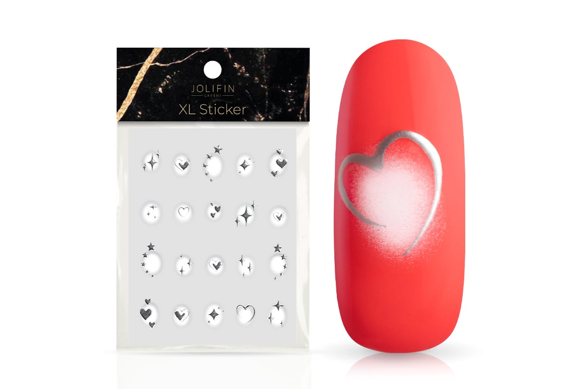 Jolifin LAVENI XL Sticker - silver hearts & stars aura white