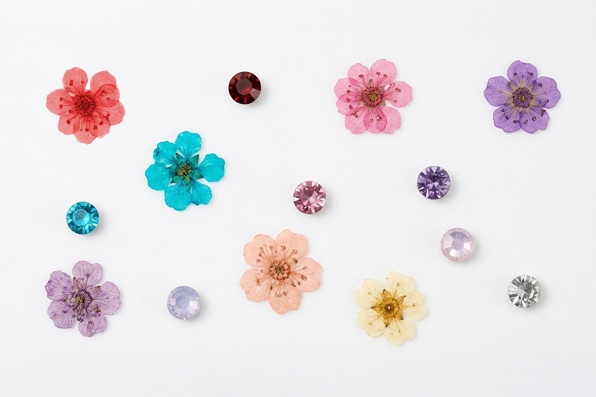 Jolifin XL Nailart-Display - Dried Flowers & Strasssteine
