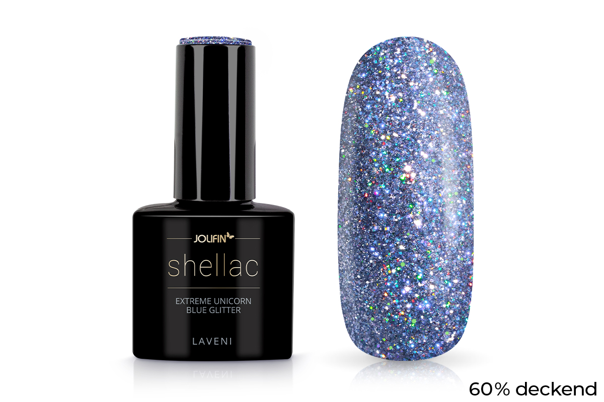 Jolifin LAVENI Shellac - extreme unicorn blue Glitter 10ml
