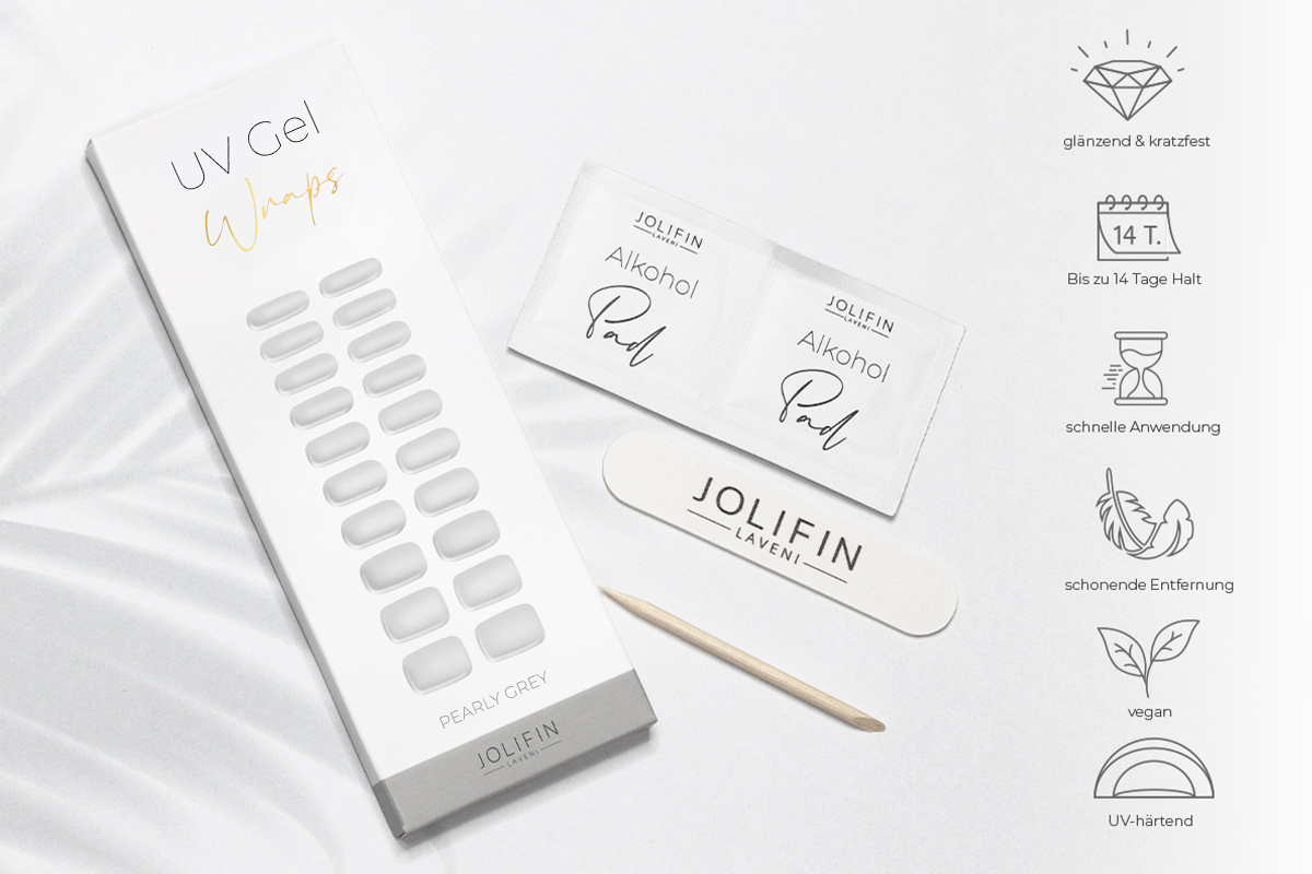 Jolifin LAVENI UV Gel Wraps - pearly grey