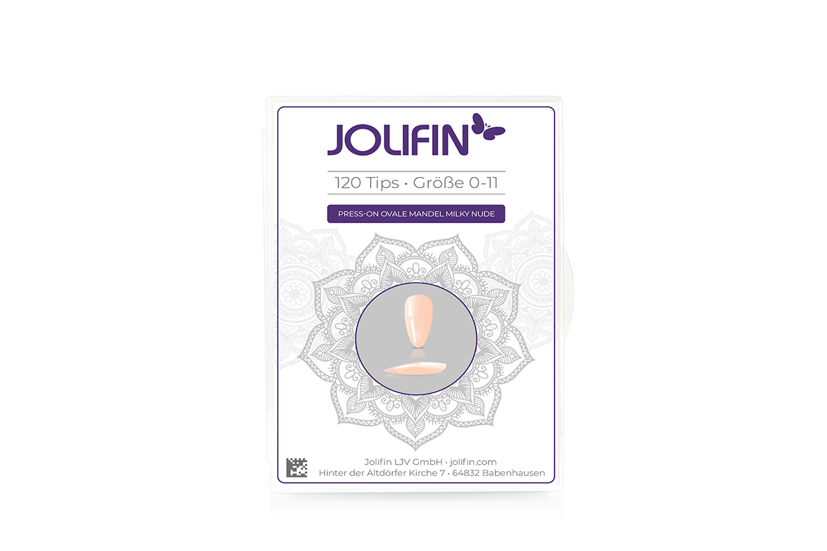 Jolifin 120 Tipbox Press-On oval almond milky nude