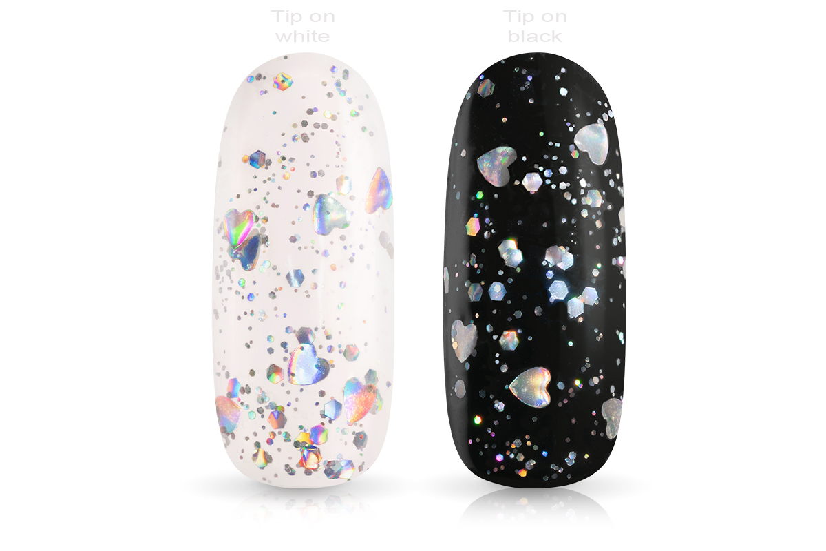 Jolifin LAVENI Shellac - Top-Coat without sweat layer Glitter hearts 10ml