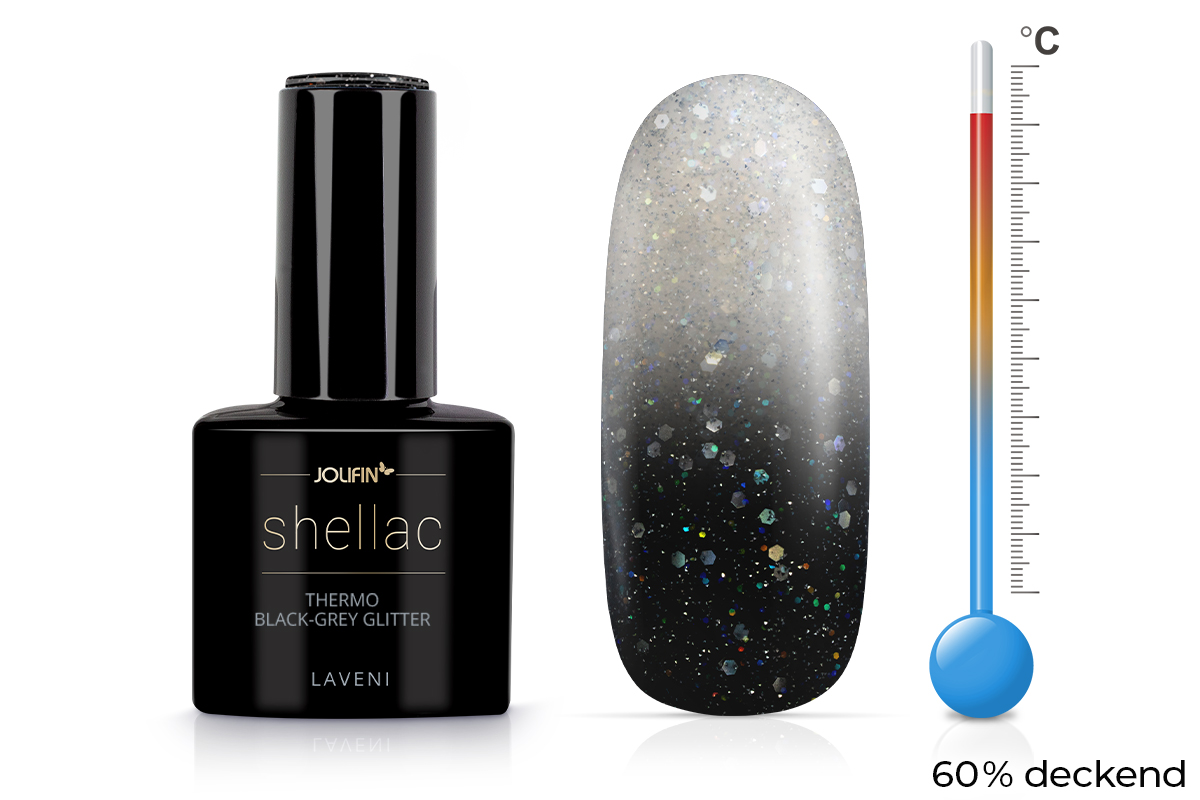Jolifin LAVENI Shellac - Thermo black-grey Glitter 10ml