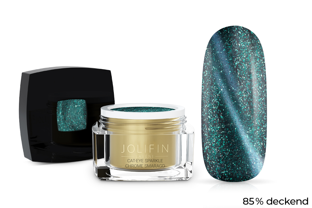 Jolifin LAVENI Farbgel - Cat-Eye sparkle chrome smaragd 5ml