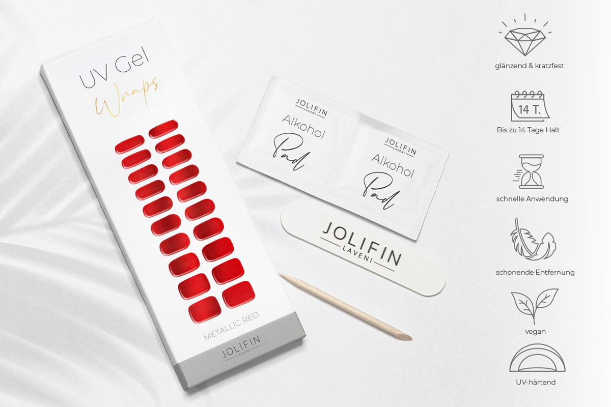 Jolifin LAVENI UV Gel-Wraps - metallic red