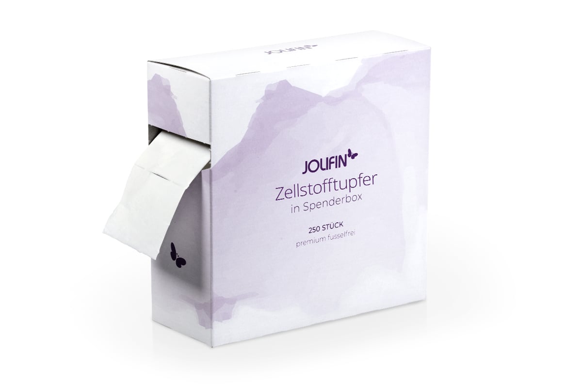 Jolifin 250er Zellstofftupfer in Spenderbox - Premium fusselfrei