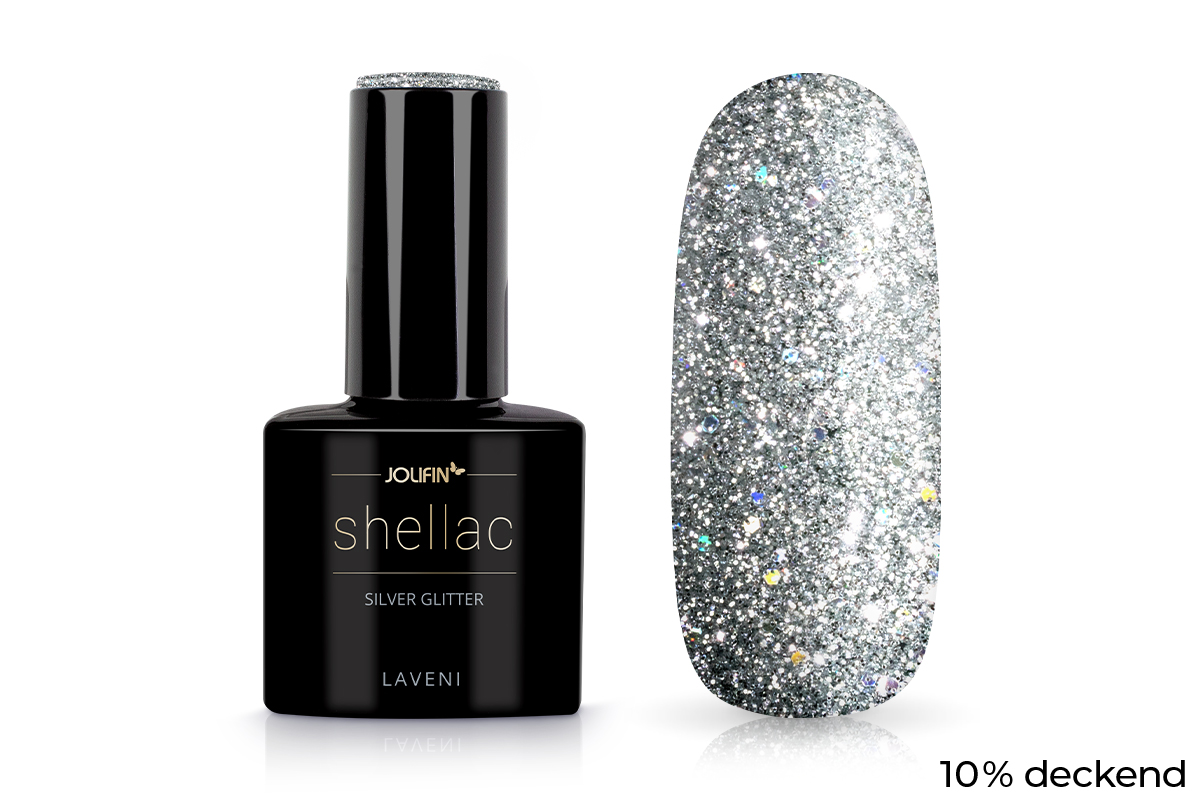 Jolifin LAVENI Shellac - silver Glitter 10ml