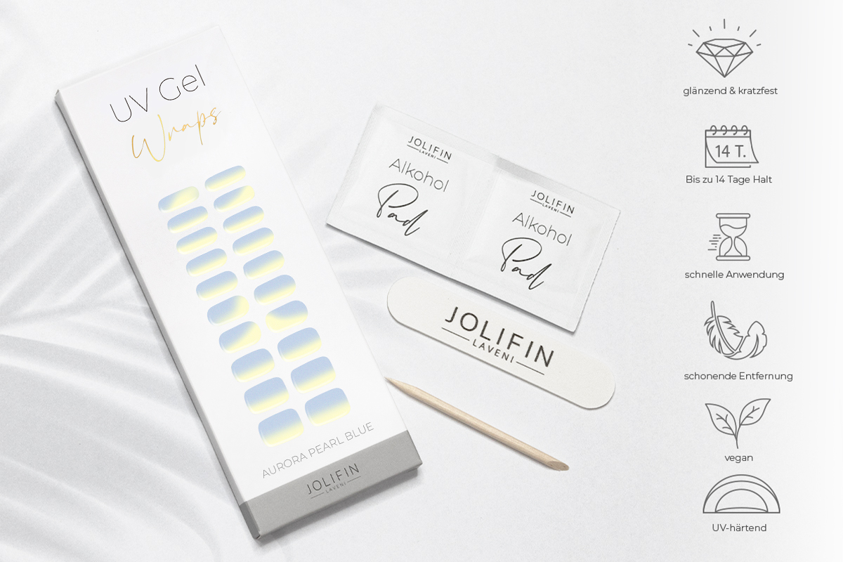 Jolifin LAVENI UV Gel Wraps - aurora pearl blue 