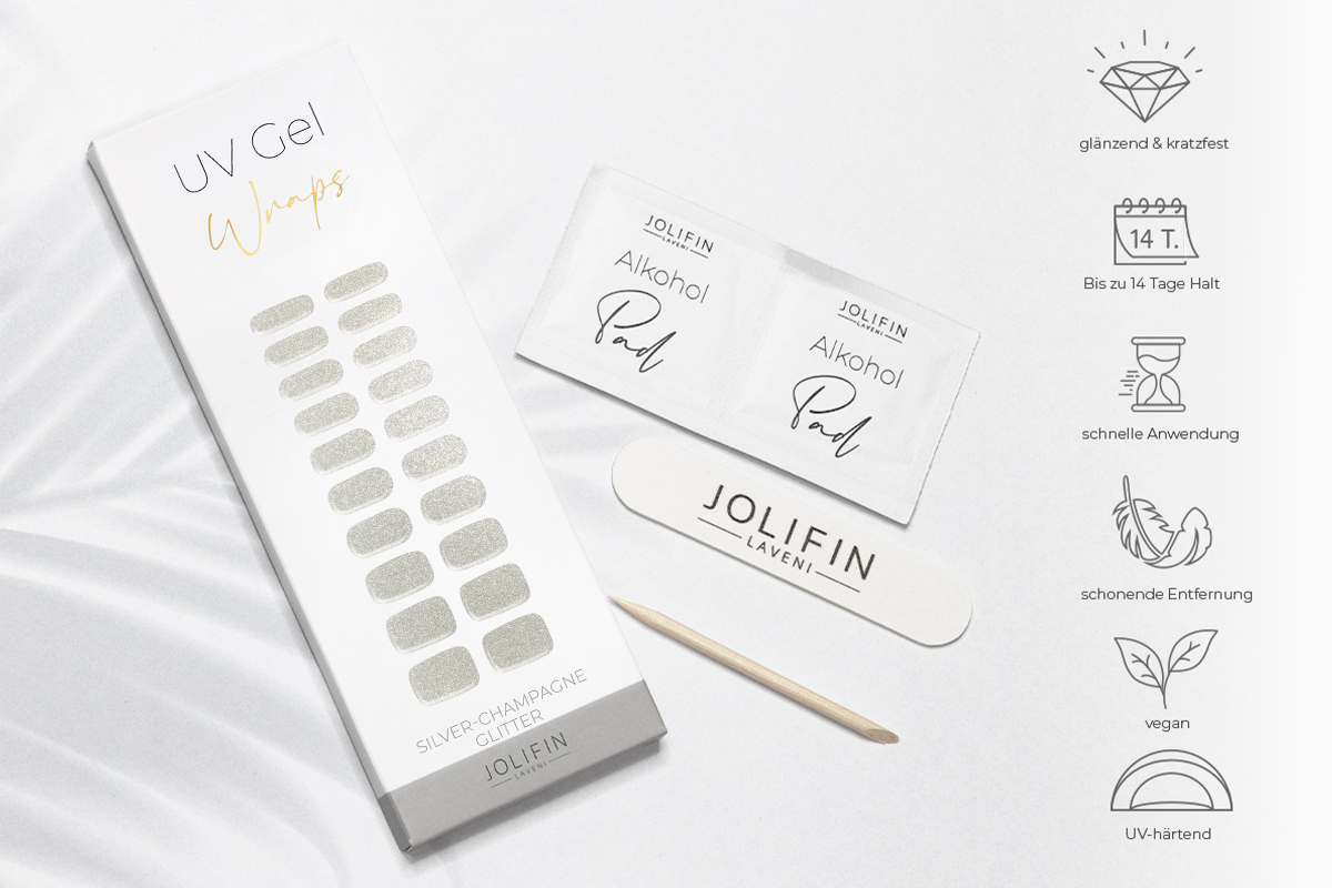 Jolifin LAVENI UV Gel Wraps - silver-champagne Glitter
