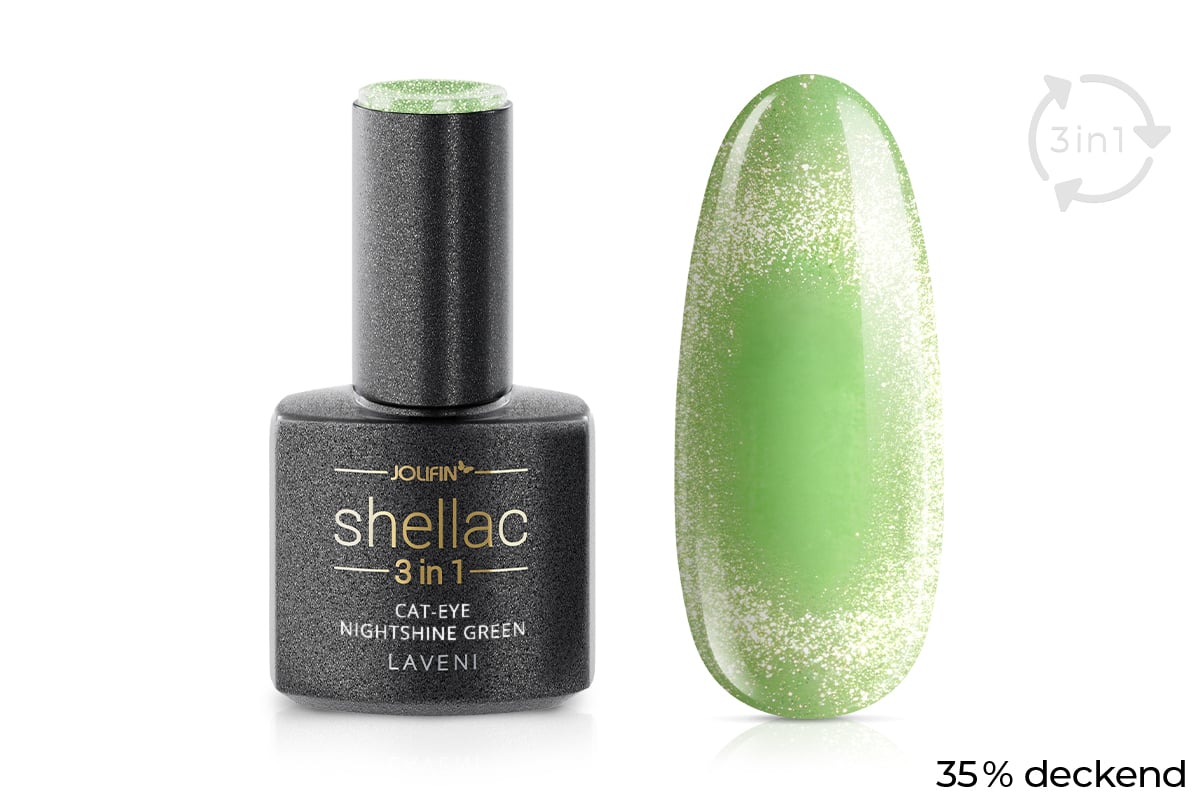 Jolifin LAVENI 3in1 Shellac - Cat-Eye Nightshine green 10ml