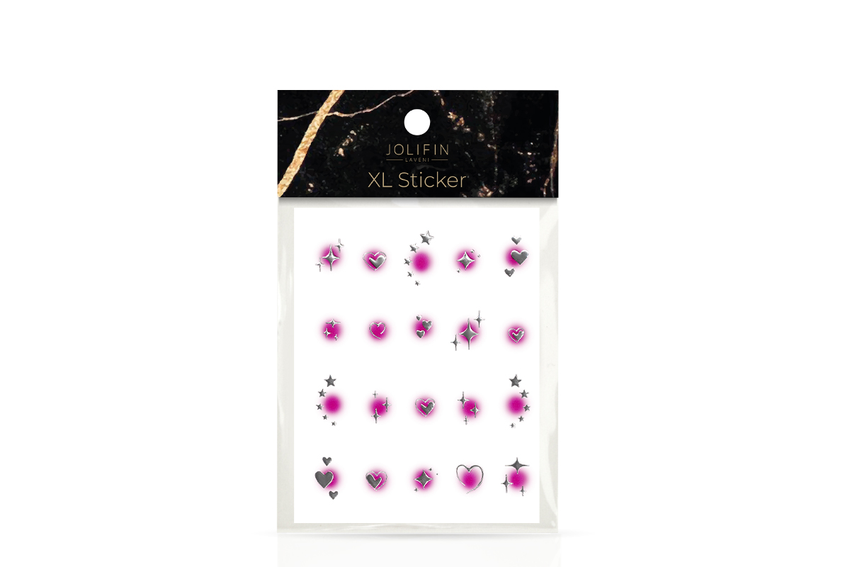 Jolifin LAVENI XL Sticker - silver hearts & stars aura magenta