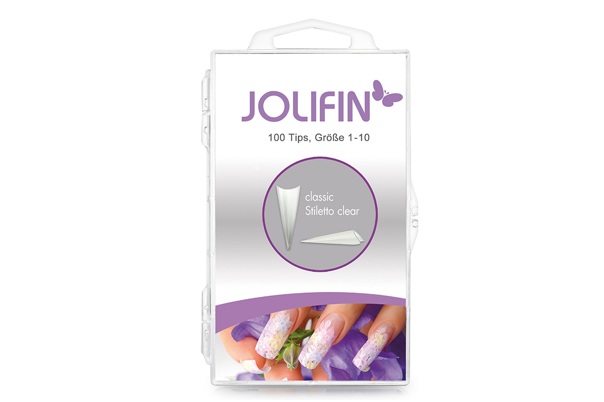 Jolifin 100 tip box - classic Stiletto clear