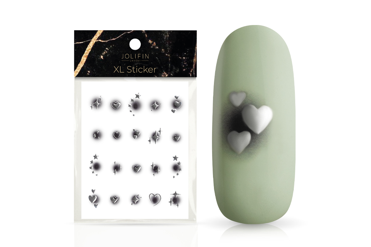 Jolifin LAVENI XL Sticker - silver hearts & stars aura black