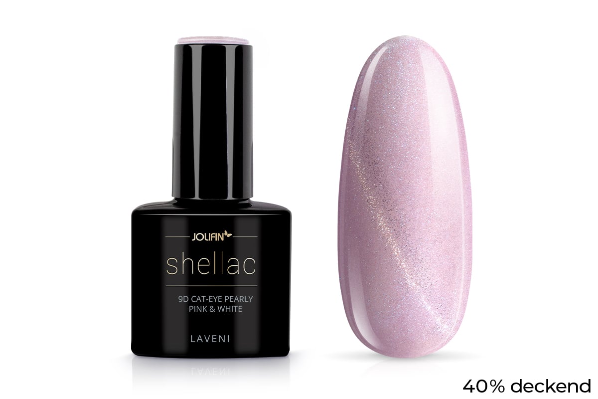 Jolifin LAVENI Shellac - 9D Cat-Eye pearly pink & white 10ml