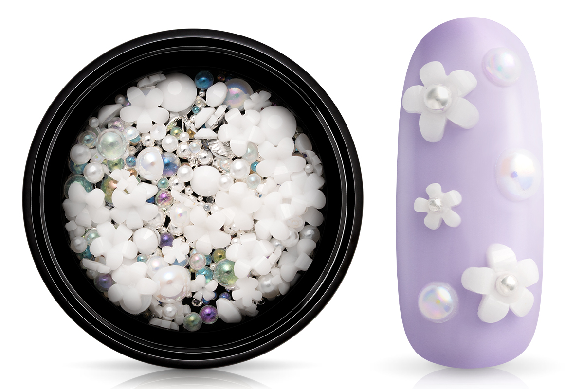 Jolifin Overlay & Beads Mix - white flowers