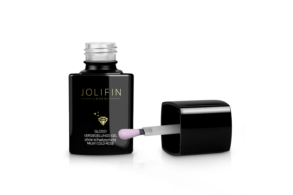 Jolifin LAVENI Glossy Versiegelungs-Gel ohne Schwitzschicht - milky cold rosé 11ml