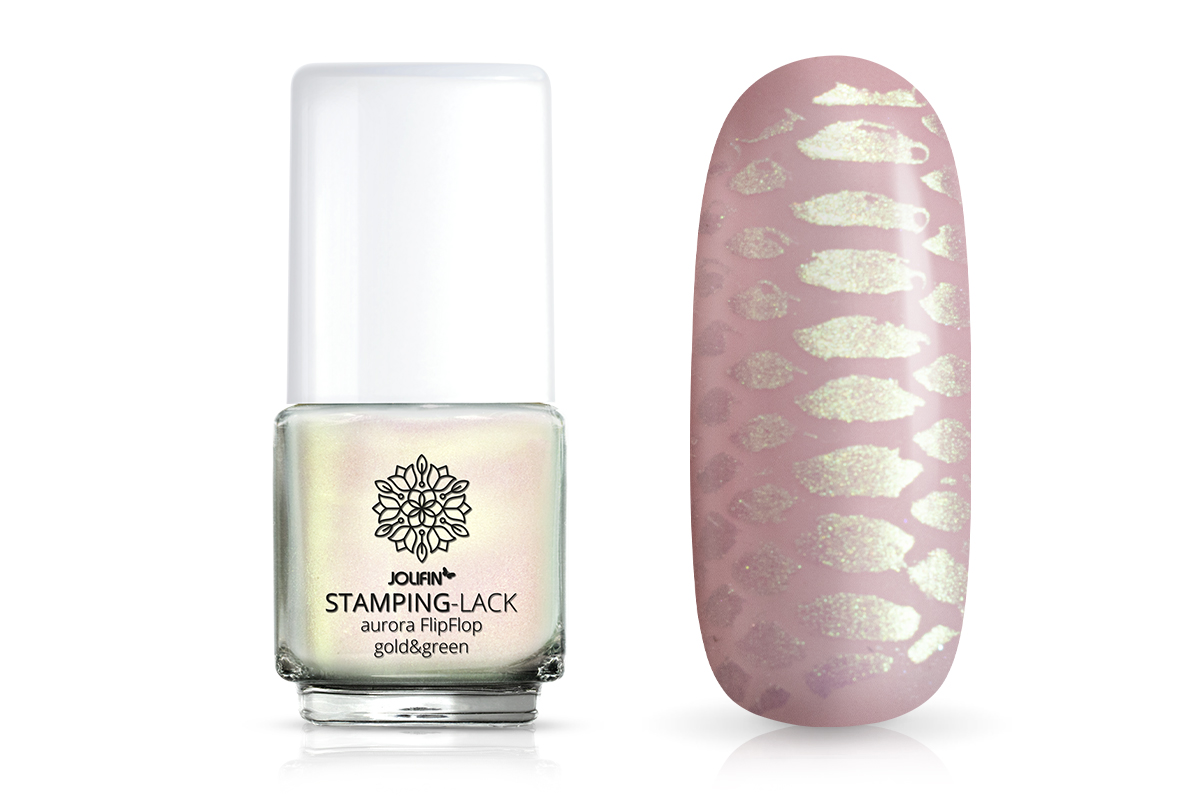 Jolifin Stamping Lacquer - aurora FlipFlop gold & green 12ml