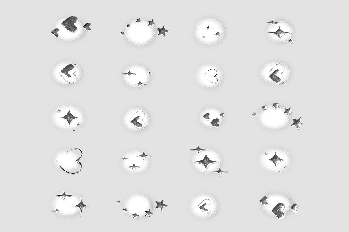 Jolifin LAVENI XL Sticker - silver hearts & stars aura white